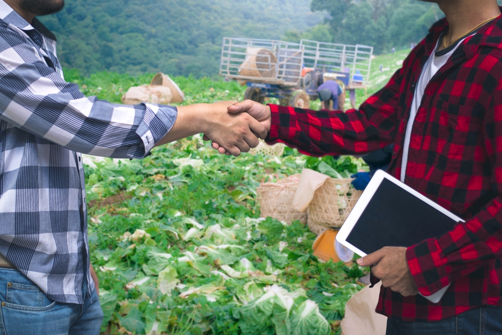 hombres dandose la mano en el campo